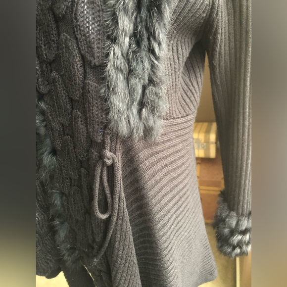 Sisters Black Rabbit Fur and Acrylic Cardigan - Picture 4 of 8